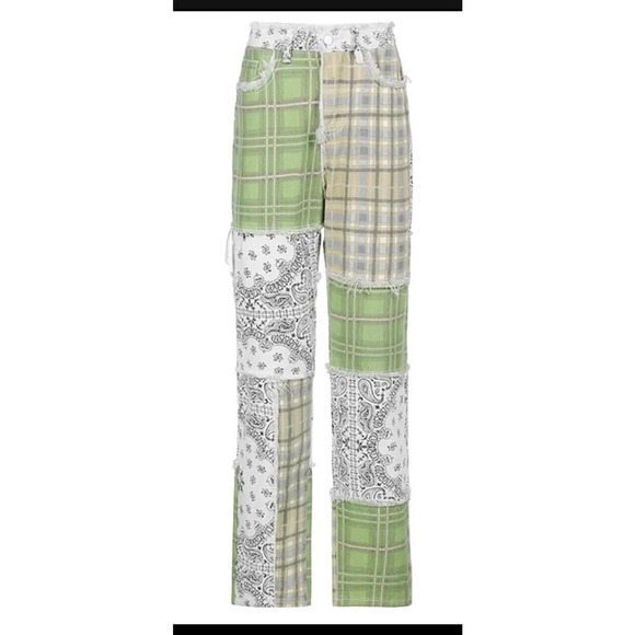 Jeans Patchwork High Waisted Pants Baggy Ankle Boho Hippie Cottage Sz Smallx29 - Picture 4 of 4